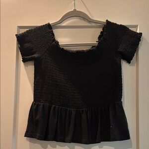 American Eagle Outfitters Black Smocked Ruffled Blouse